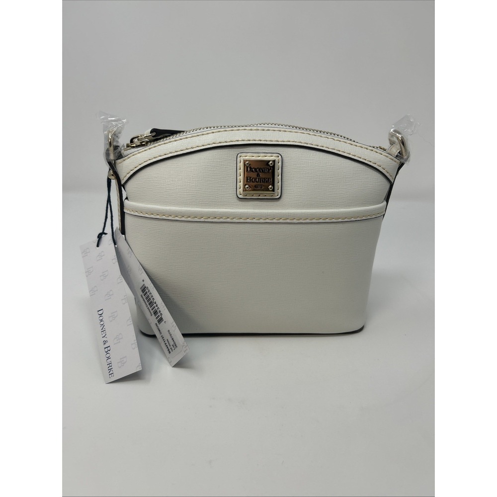 NWT Dooney & Bourke Saffiano Mini Domed Crossbody Off White Gold Hardware - Picture 2 of 11